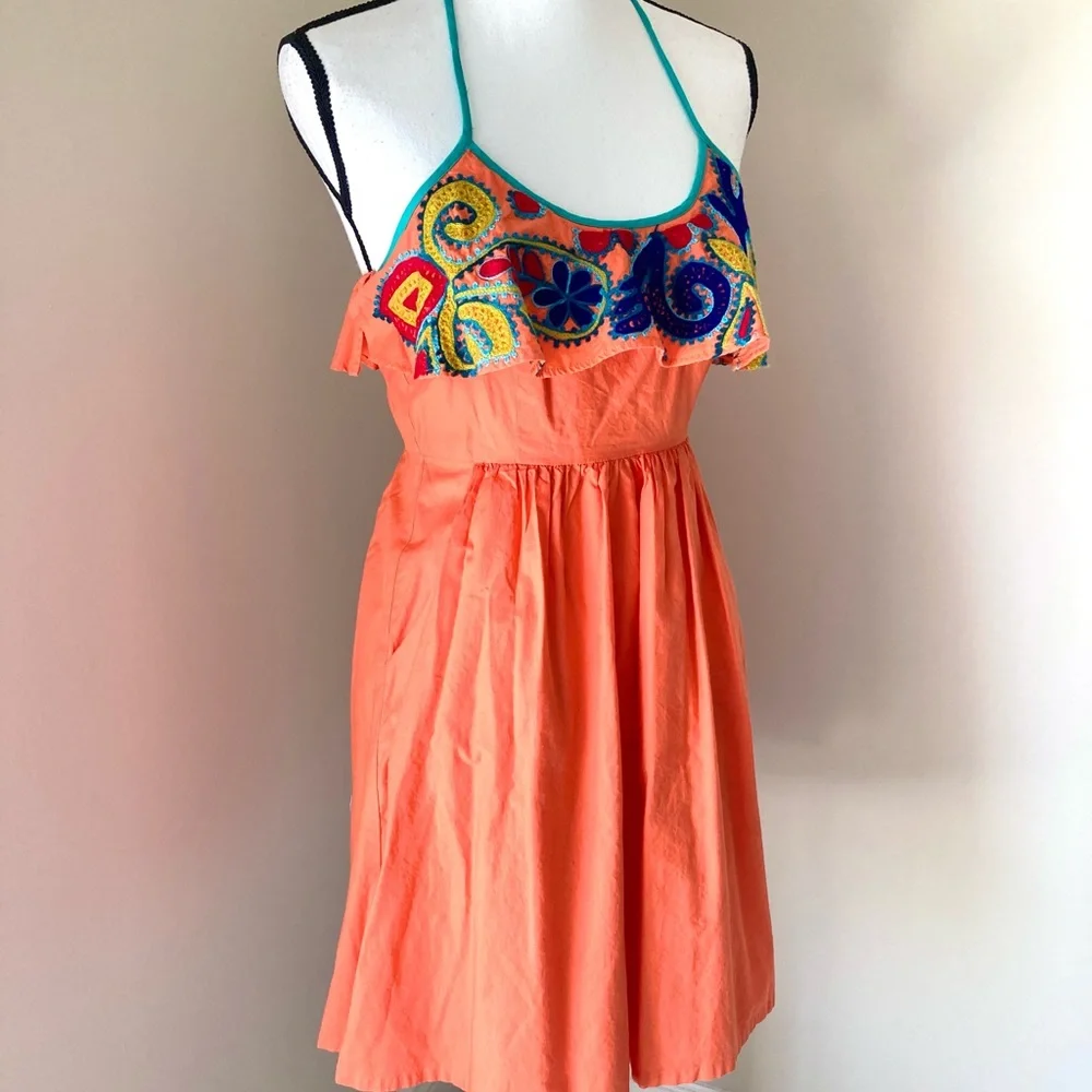 Judith March Orange Embroidered Dress Size M